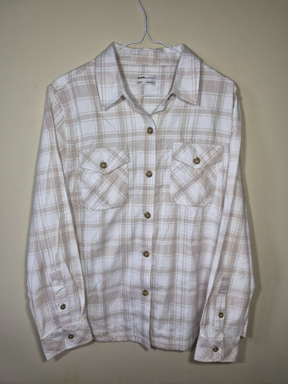Frank and Oak Plaid Flannel Shirt Tan/Beige Size L NWOT
